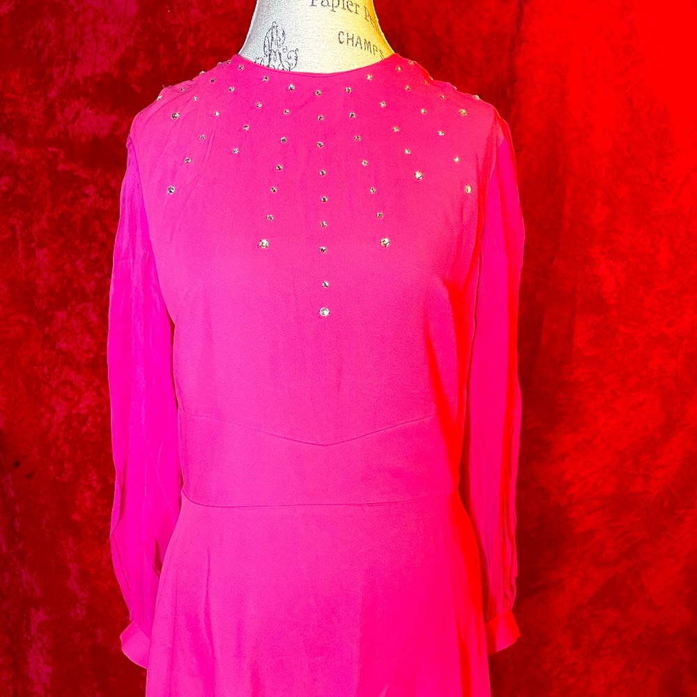 Vintage 50s hot pink rhinestone maxi gown